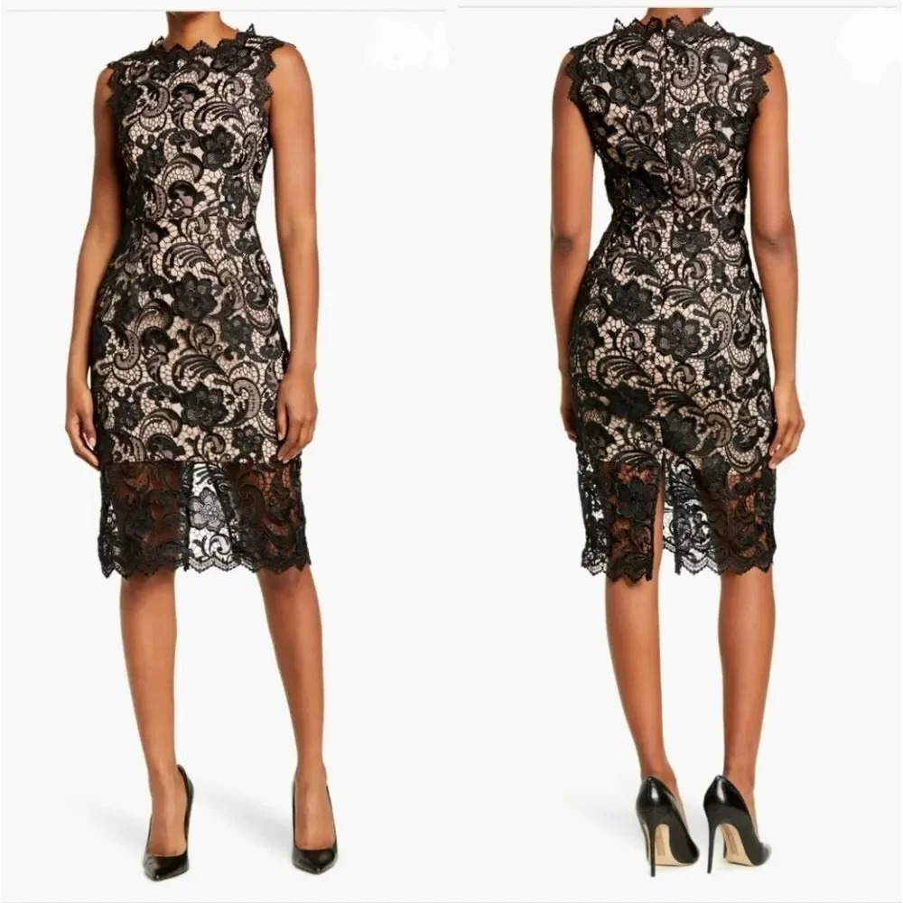 DRESS THE POPULATION Cardea Sleeveless Crochet Lace Dress